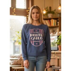 Chaser NWT Monte Carlo Monaco Graphic Sweatshirt Blue Long Sleeve Pullover S